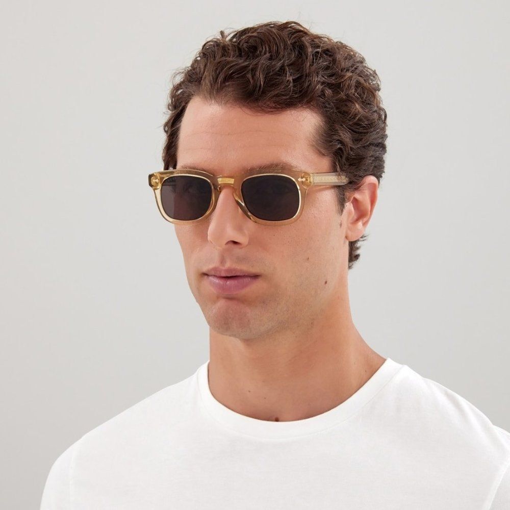 NEW Gucci GG0182S 006 Transparent Brown Grey Square Unisex Sunglasses GG 0182S